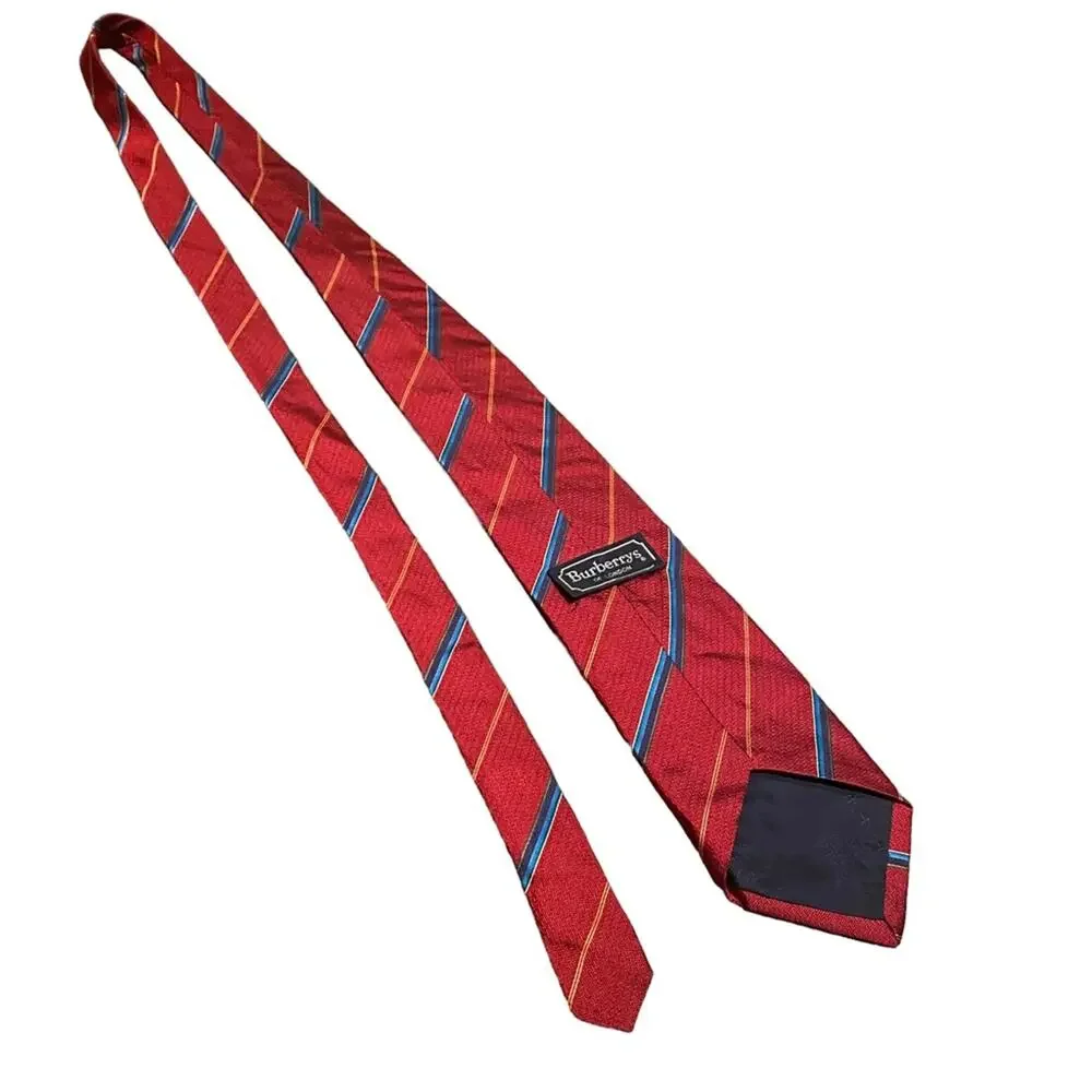 Vintage Burberry tie 100% Silk - Red and Blue Made in the USA
